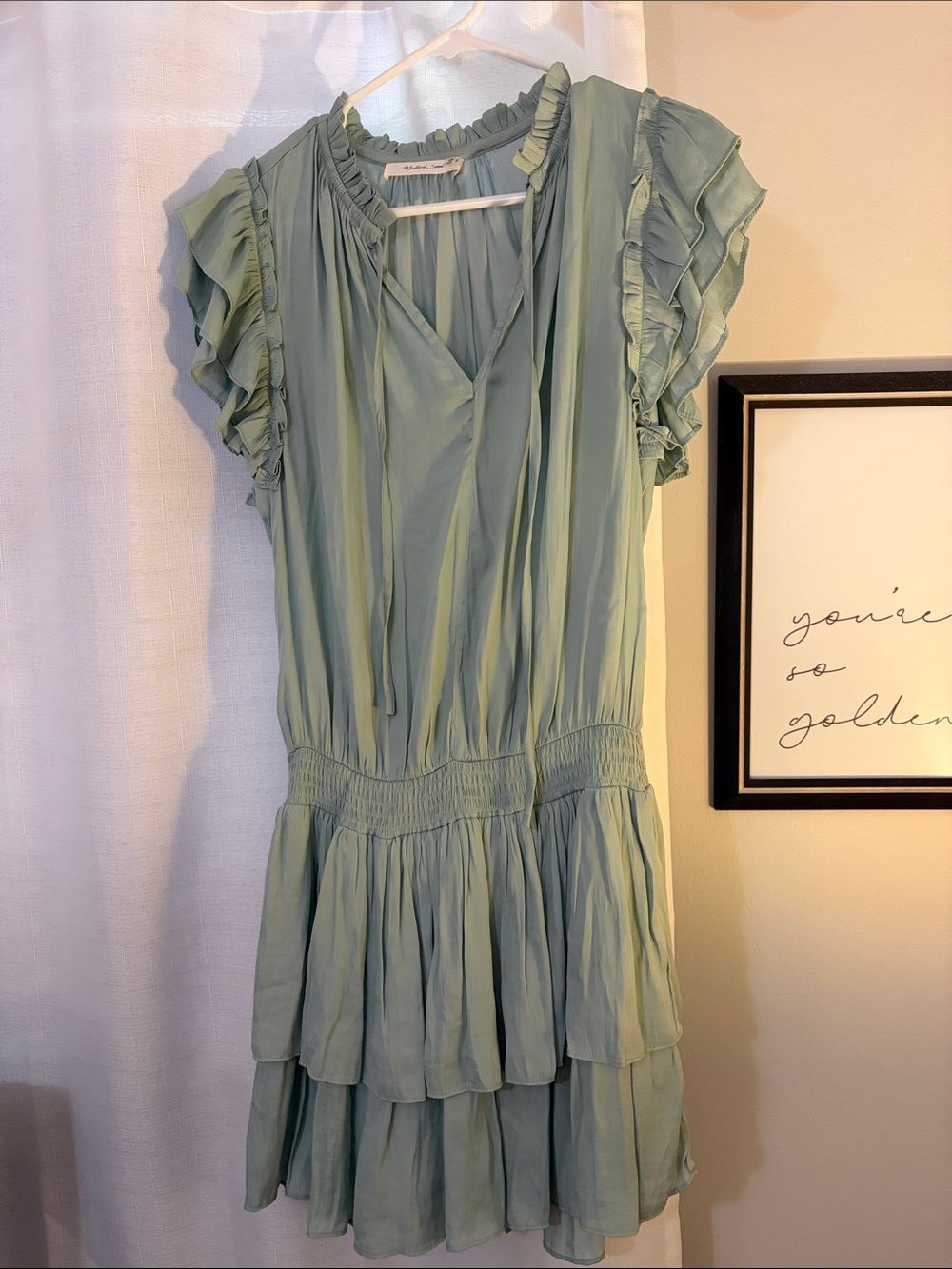 Mustard Seed Sage Green Ruffled Tiered Mini Dress